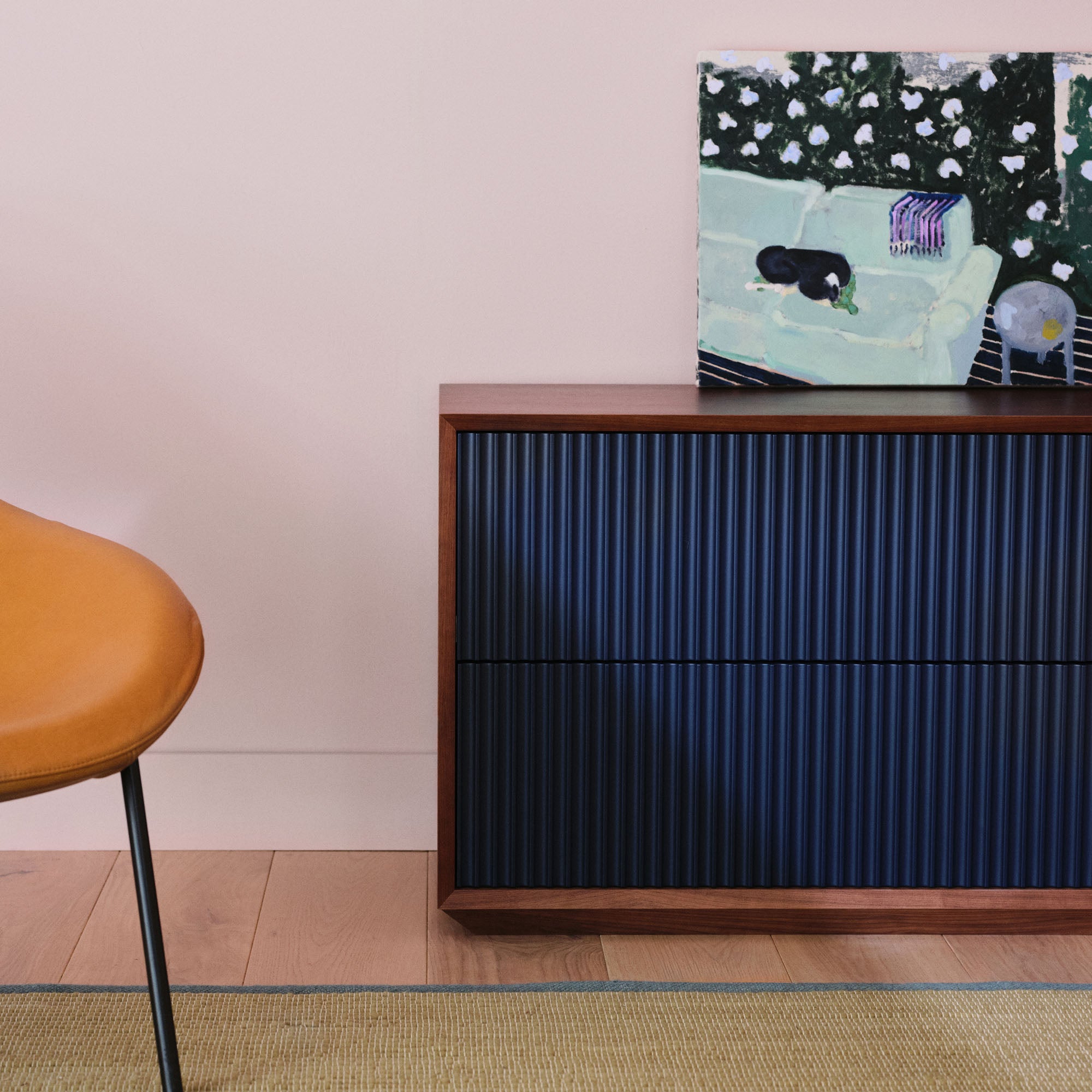 Pillar 2-Drawer Unit Walnut & Navy