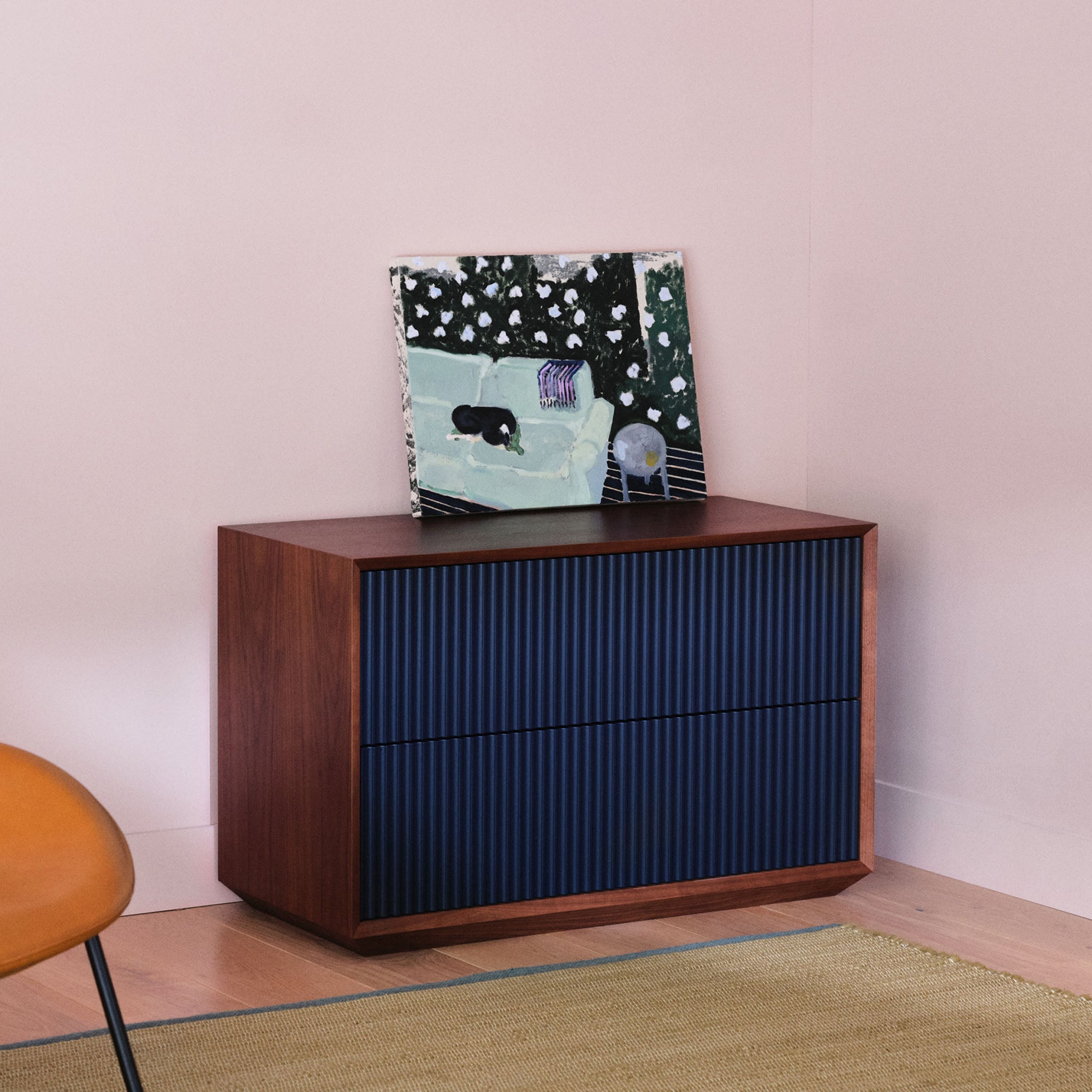 Pillar 2-Drawer Unit Walnut & Navy