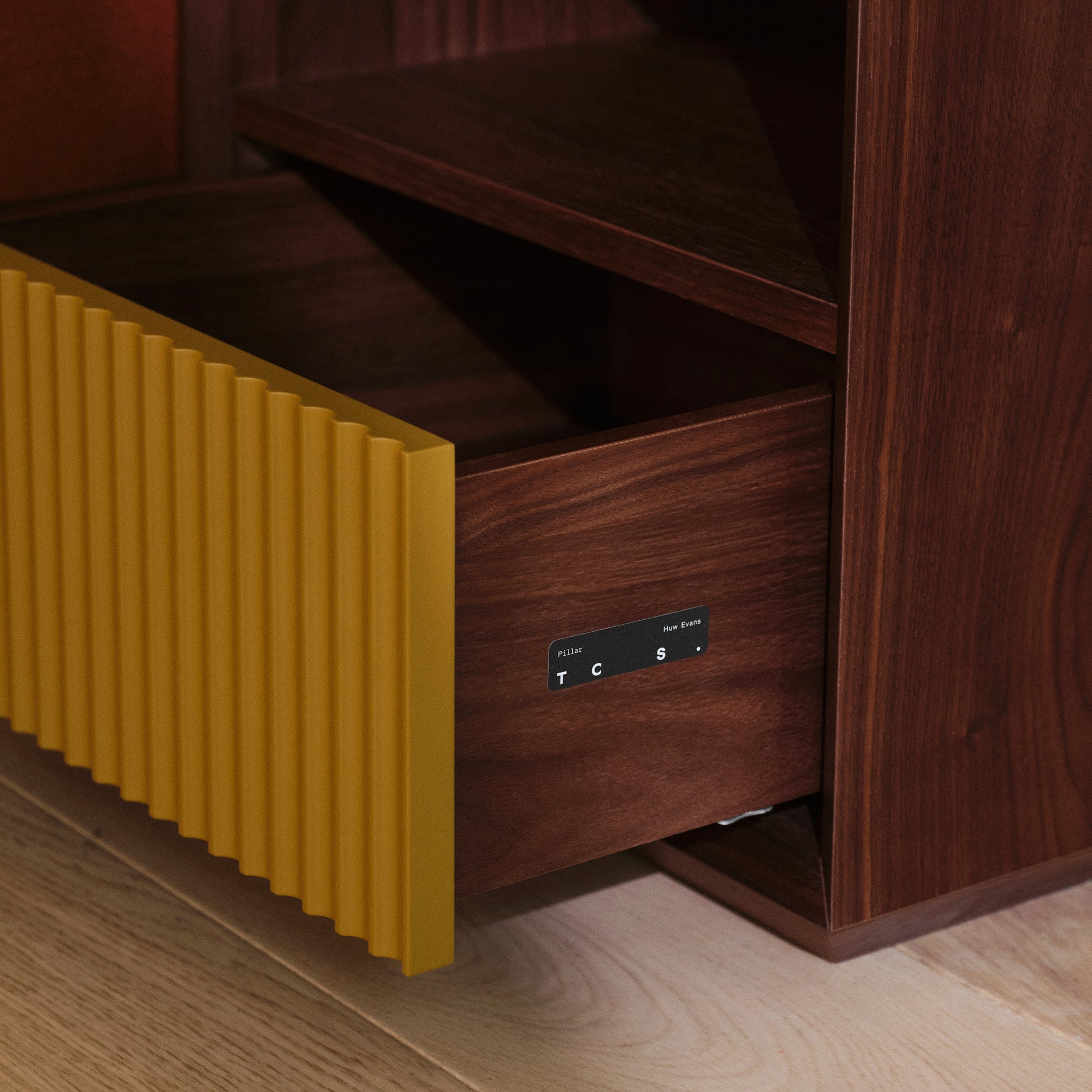Pillar 1-Drawer Bedside Table Walnut & Ochre