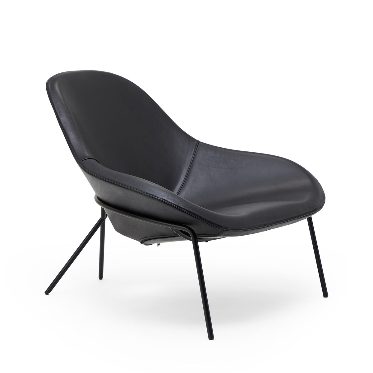 Cross Leg Lounge Chair Prescott Leather Black Ink
