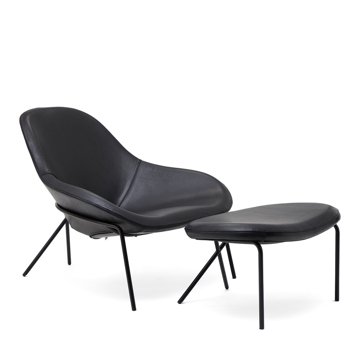 Cross Leg Ottoman Prescott Leather Black Ink