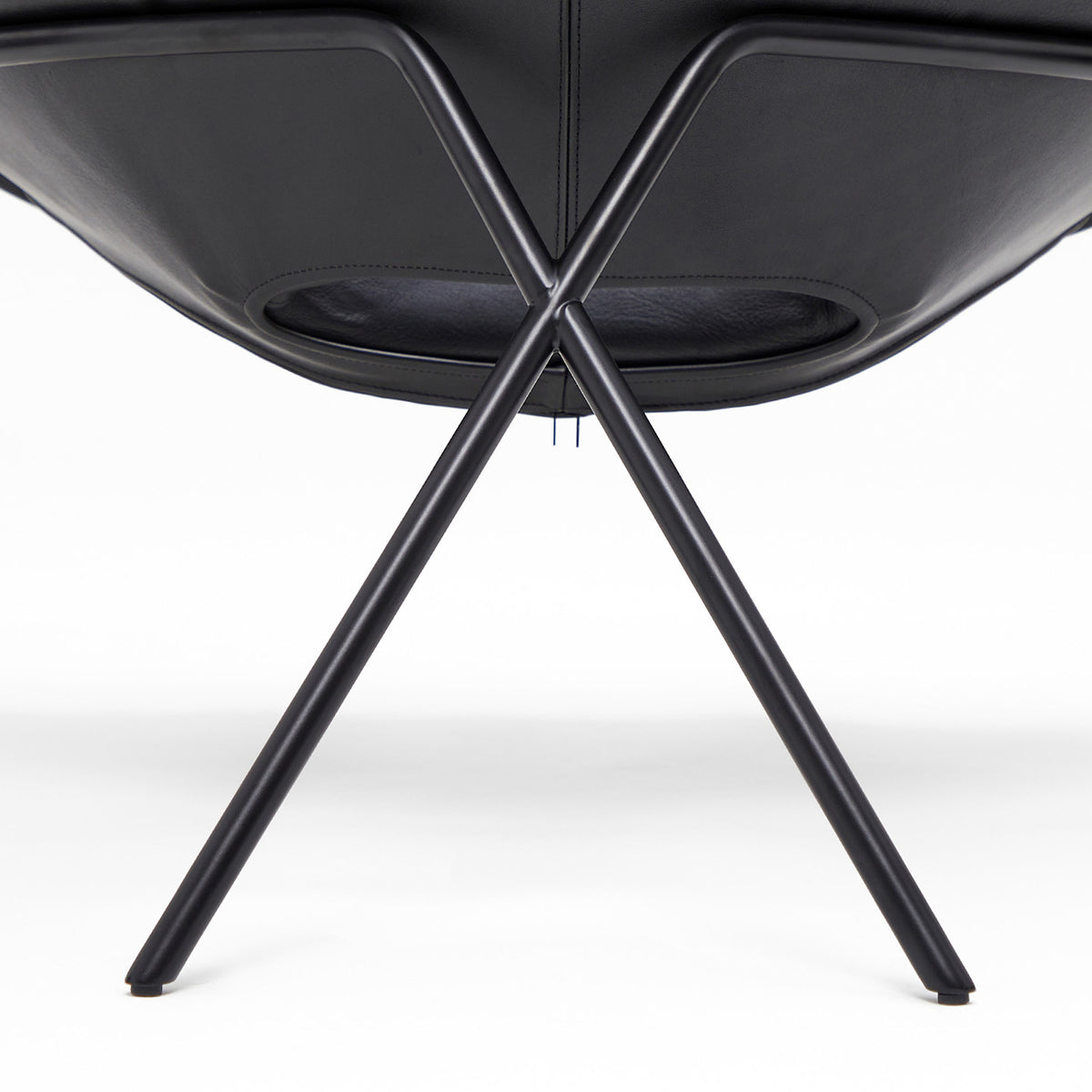 Cross Leg Lounge Chair Prescott Leather Black Ink
