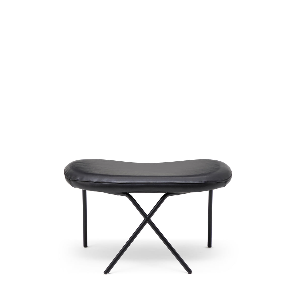 Cross Leg Ottoman Prescott Leather Black Ink