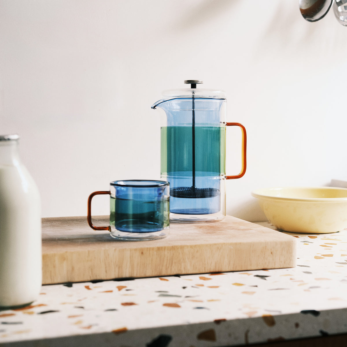 Palette Glass Cafetiére & Pair of Coffee Cups Set