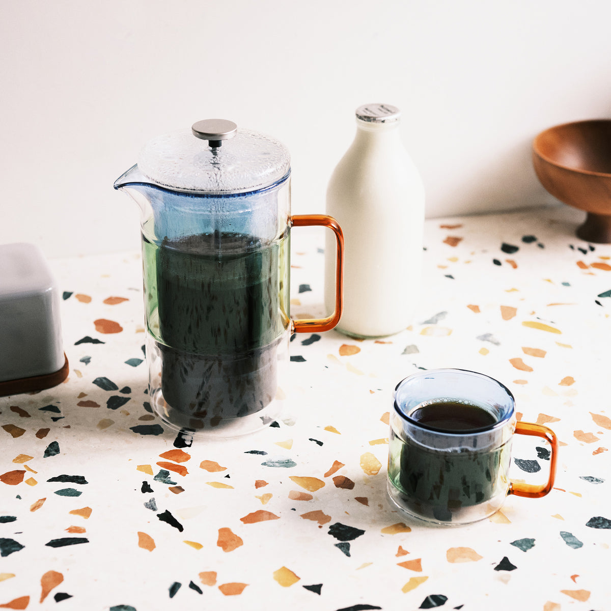 Palette Glass Cafetiére & Pair of Coffee Cups Set